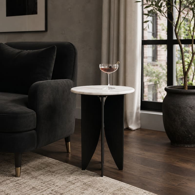 Contemporary Round Pedestal Stone Top Accent Table - 24"
