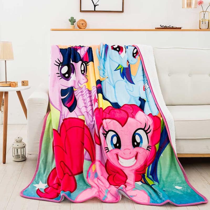 Hasbro My Little Pony Rainbow Surprise Silk Touch Sherpa Throw Blanket