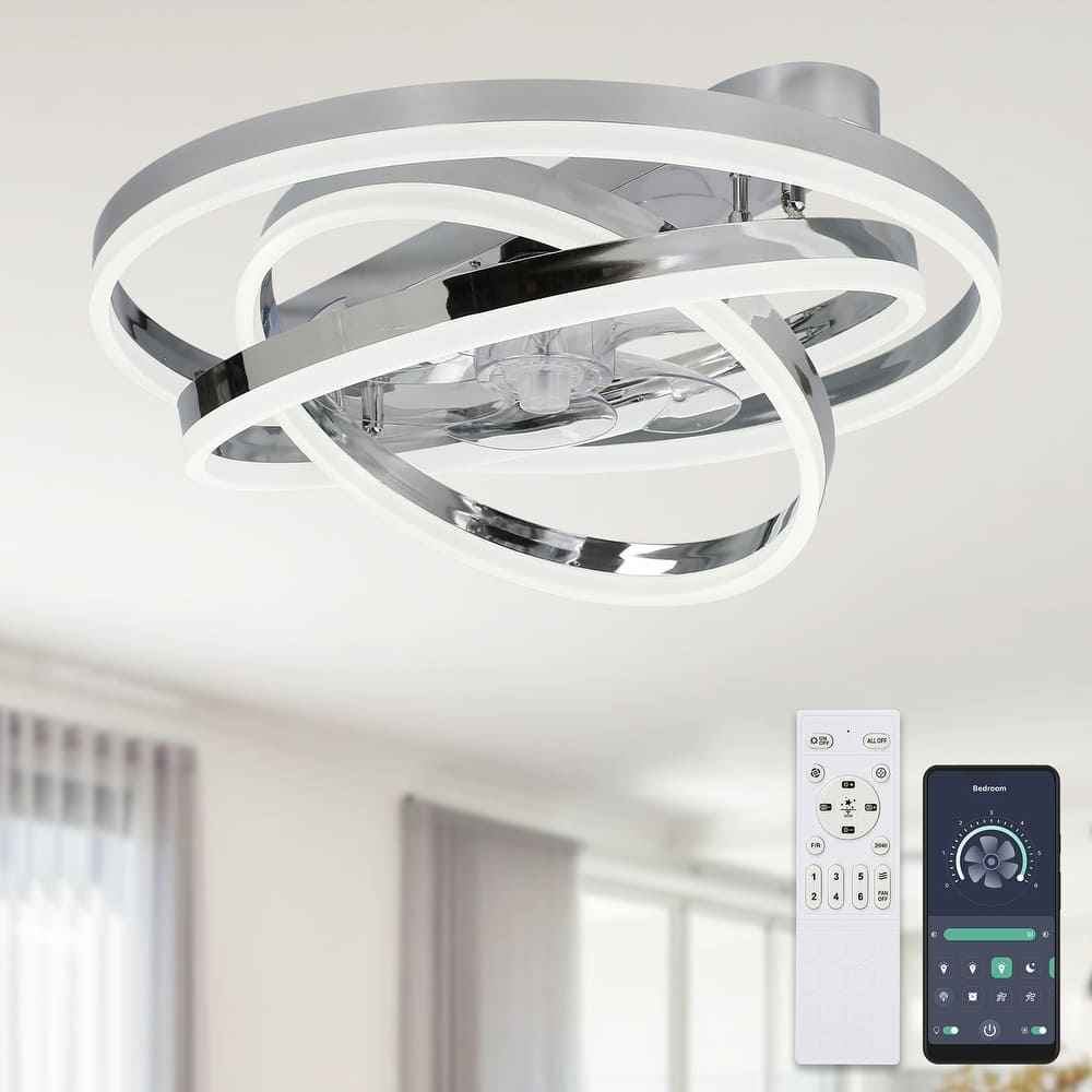 Cusp Barn Modern 24-In Modern DIY Shape Ceiling Fan with Lights, Low Profile Flush Mount DC Motor Dimmable LED Ceiling Light