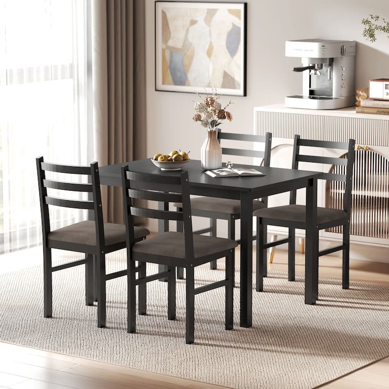 HOMCOM 5-Piece Dining Table Set for 4, Farmhouse Kitchen Table Set with 4 Upholstered Padded Chair, Wood Legs for Dining Rooms