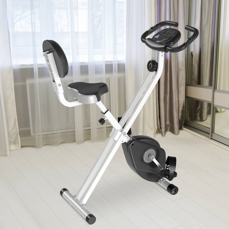 Soozier Folding Upright Training Stationary Indoor Bike with 8 Levels of Magnetic Resistance for Aerobic Exercise - Grey