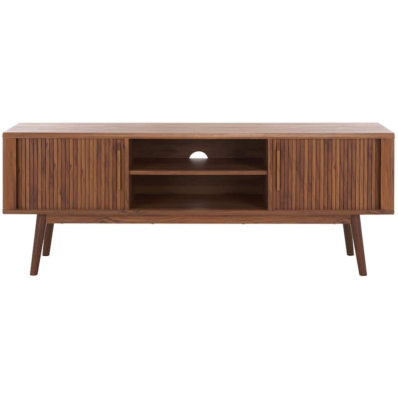 SAFAVIEH Aphra 2-Door 2-Shelf Entertainment Media Stand (Fits up to 65" Flatscreen TV) - 59 in. x 15.4 in. x 21.9 in. - Walnut