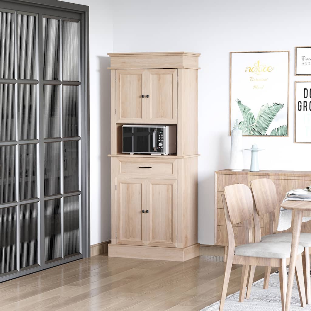 HOMCOM Traditional Freestanding Kitchen Pantry Cabinet Cupboard with Doors and Shelves, Adjustable Shelving