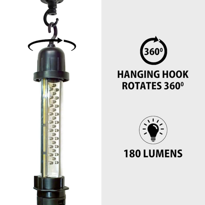Koolatron 12V Portable Hanging LED Work Light w/ 10 Ft (3 m) Cord, Black, Handsfree Lantern