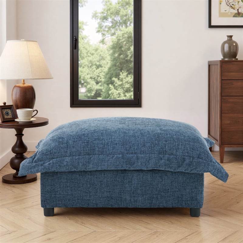 37"W Oversized Upholstered Chenille Rectangle Cloud Ottoman - Navy