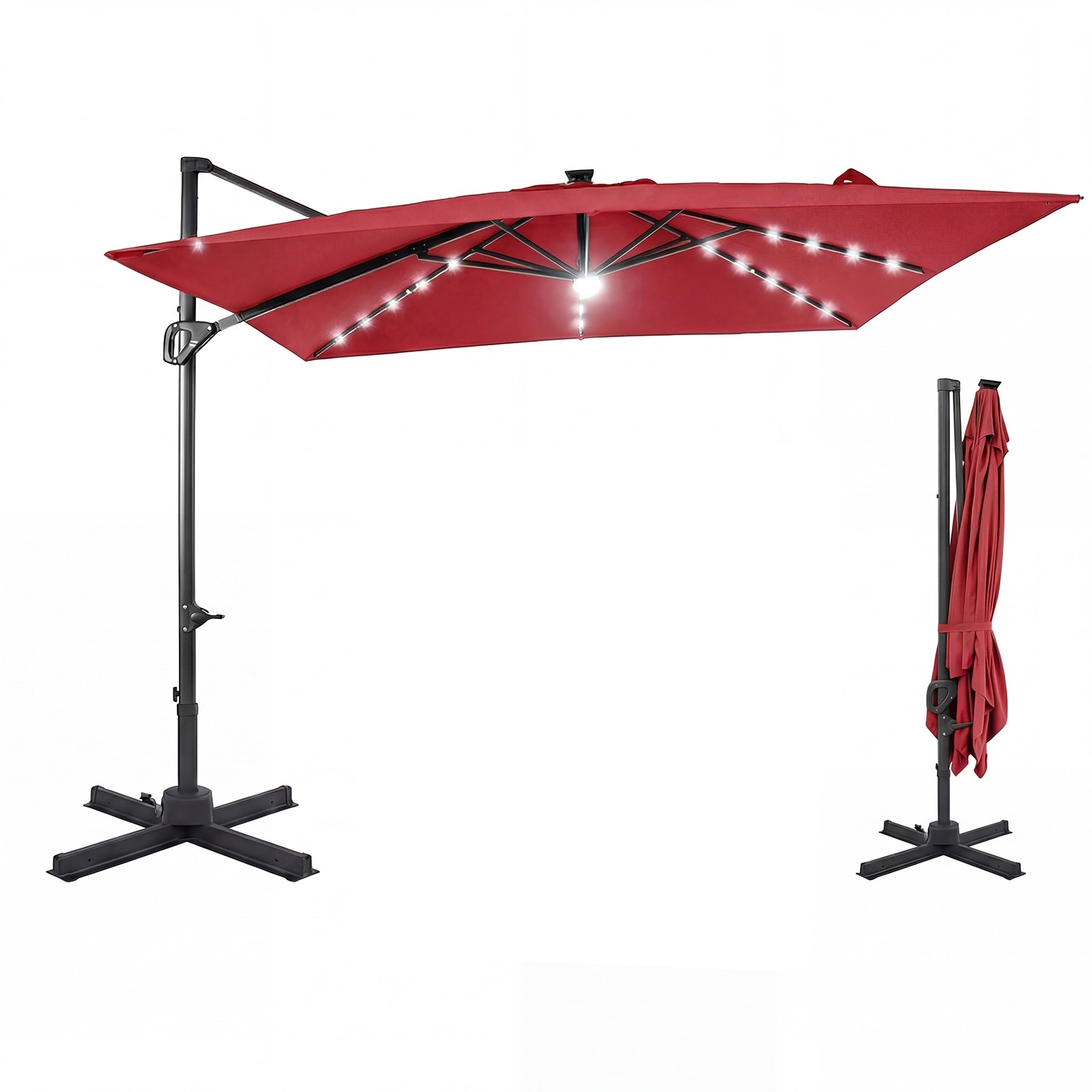 Gymax Cantilever Patio Umbrella w/ Solar LED Lights Square Offset