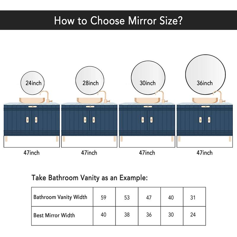 Wall Round Mirror 30'' Modern Brushed Metal Frame Wall-Mounted