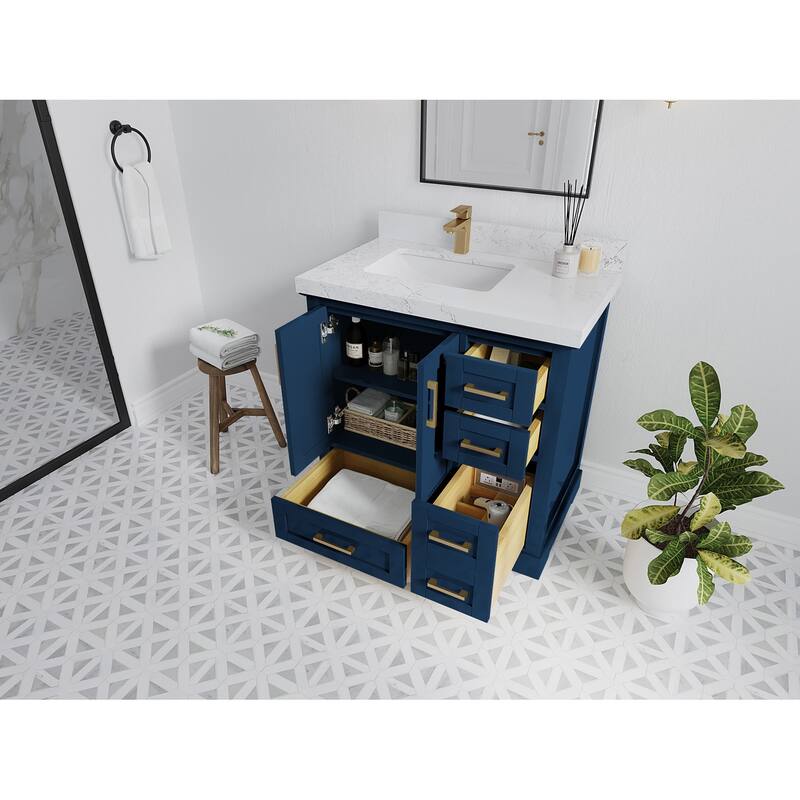 Willow Collections 36 x 22 Boston Left Offset Sink Bathroom Vanity with Quartz or Marble Countertop