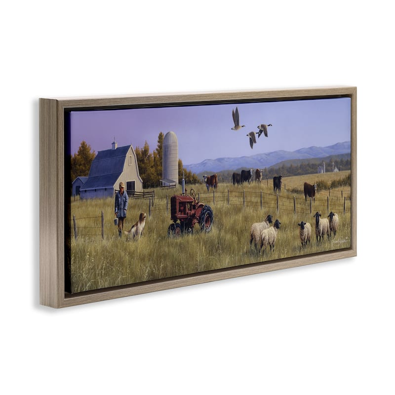 Stupell Geese Over Lush Farm Scene Framed Floater Canvas Wall Art Design By Frank Parker (Young)