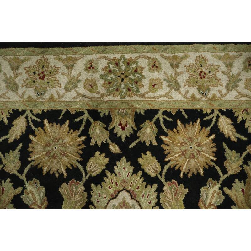 Hand Knotted Oriental 100% Wool Carpet Traditional Floral Black Agra Area Rug - 6' 4'' X 4' 1''