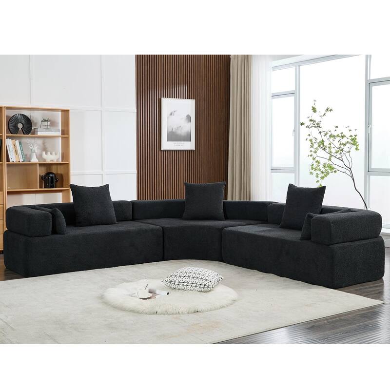 3-Piece Curved Sofa, Oversized Boucle Couch, Flexible for Living Room