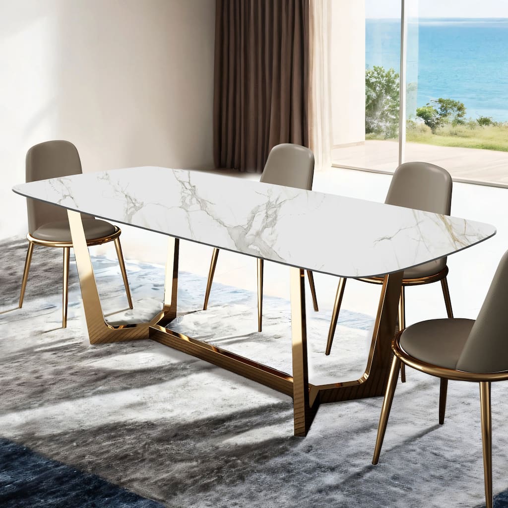 Furniture of America Mave Modern 5-Piece Metal Dining Table Set with 71" Ceramic Top