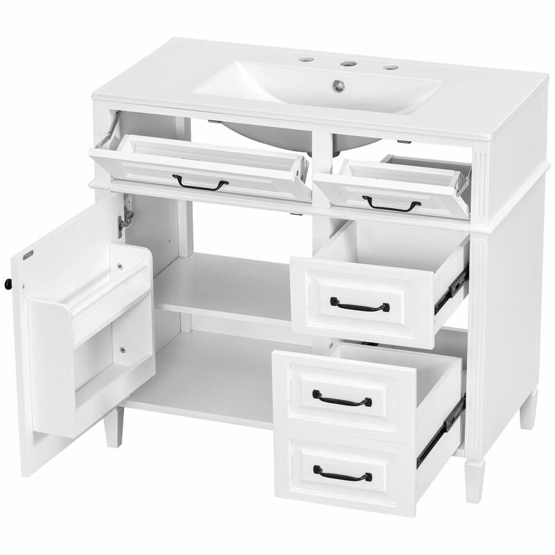 36-Inch Bathroom Vanity with Ceramic Sink Top, Solid Wood Frame and MDF Cabinet