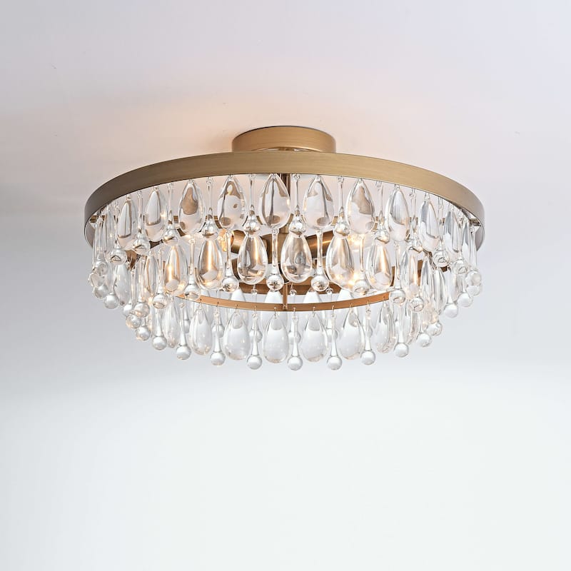 Viviana 4-light Crystal Teardrop Round Flush Mount - Brushed Brass