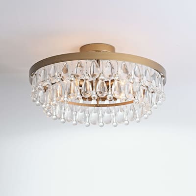 Viviana 4-light Crystal Teardrop Round Flush Mount
