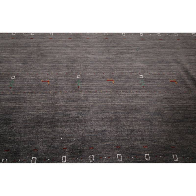 Gray Gabbeh Indian Area Rug Handmade Wool Carpet - 8'1"x 9'6"