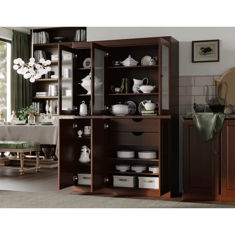 Palace Imports 100% Solid Wood 48.5" Pantry China Cabinet with Frosted Glass, Solid Wood Doors and 2-Drawers