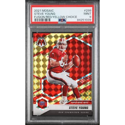 Steve Young 2021 Panini Mosaic Fusion Red Yellow Choice Card #299 PSA 9 65/80 - 8'6" x 11'6"