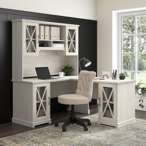 Lennox L Shaped Desk with Hutch and Storage Cabinets by Bush