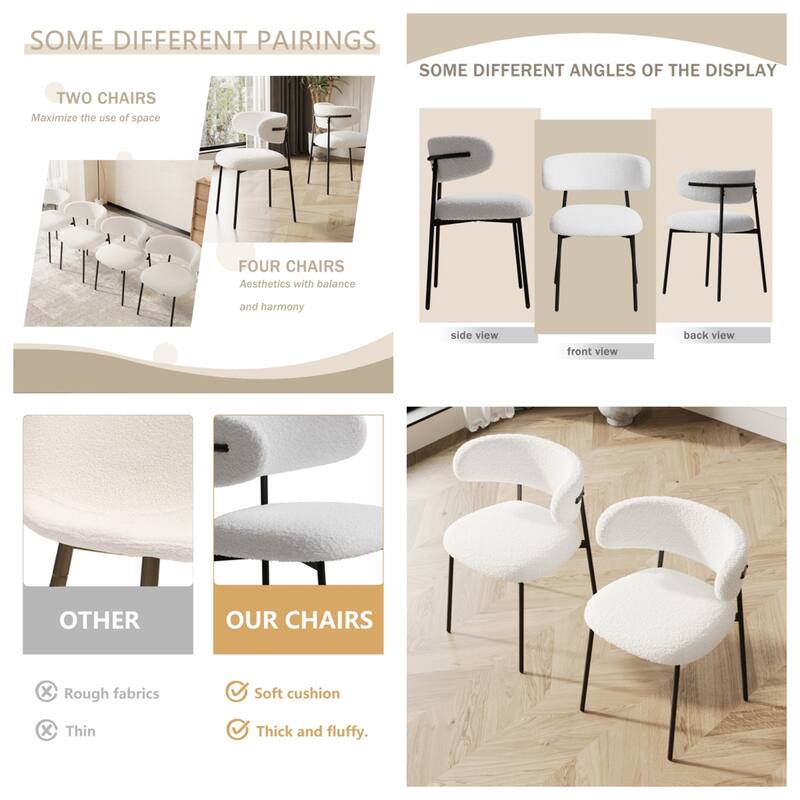 White Modern Dining Chairs, Teddy Velvet with Metal Legs
