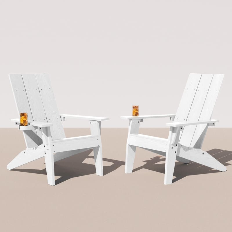 WINSOON All Weather HIPS Outdoor Adirondack Chairs with Cup Holder Set of 2 - White