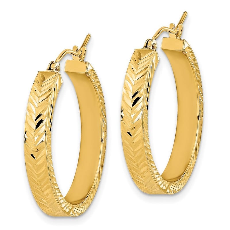 Curata 14k Yellow Gold Polished Sparkle Cut 26.69x4mm Hoop Earrings