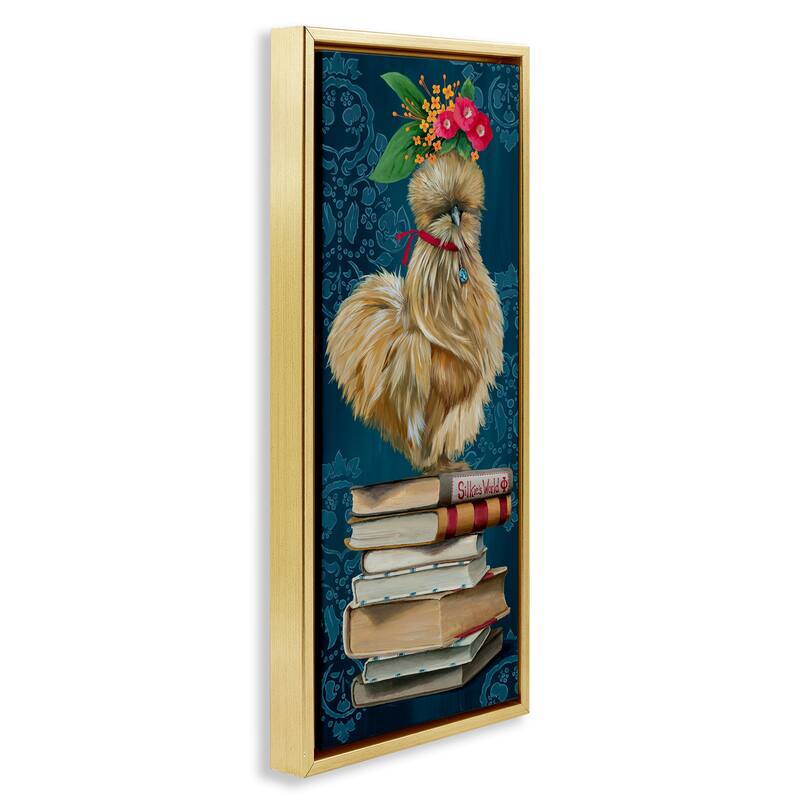 Stupell Farmhouse Chicken on Bookstack Framed Floater Canvas Wall Art Design By Heather Gauthier