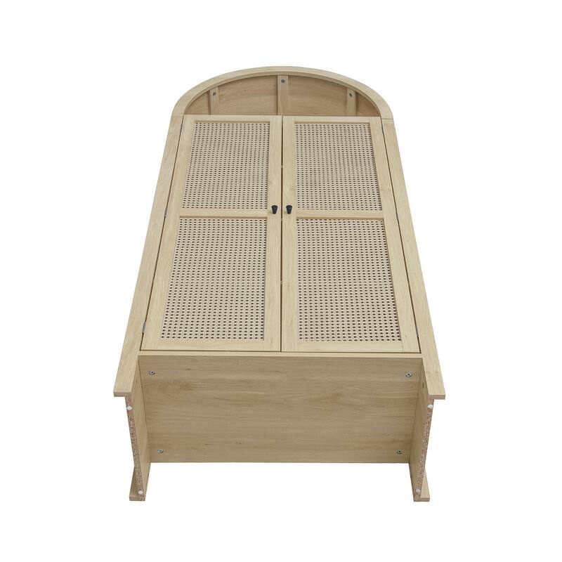 GDFStudio - Arched Natural Rattan Tall Pantry Storage Cabinet with Adjustable Shelves
