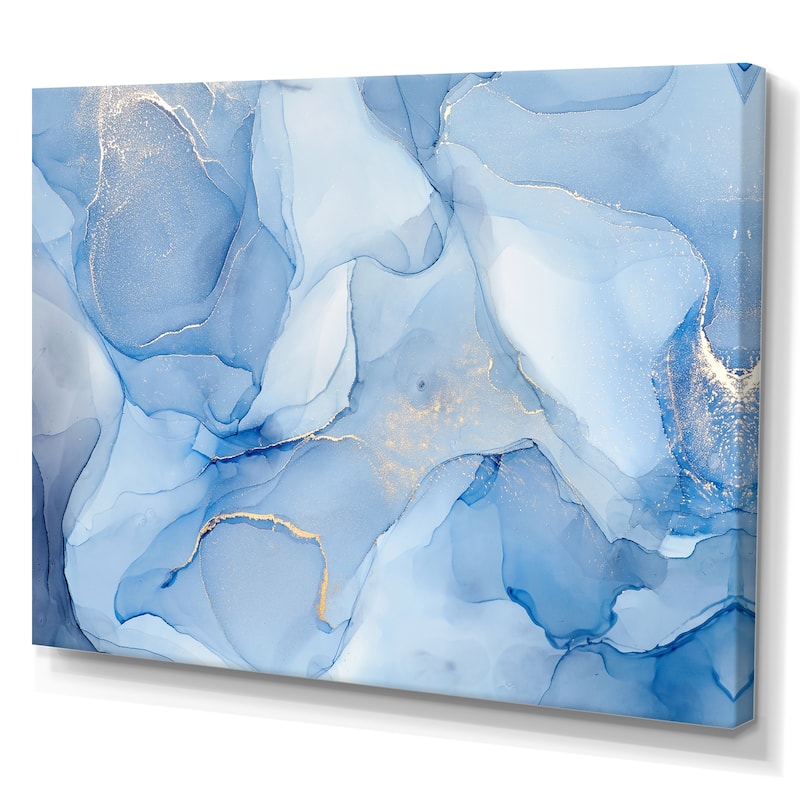 Designart "Liquid Ink Art In Shades Of Light Blue I" Modern Canvas Wall Art Print