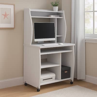 Niro Utility Desk Cart with Hutch, 7 Shelves, 53 Inch White Wood