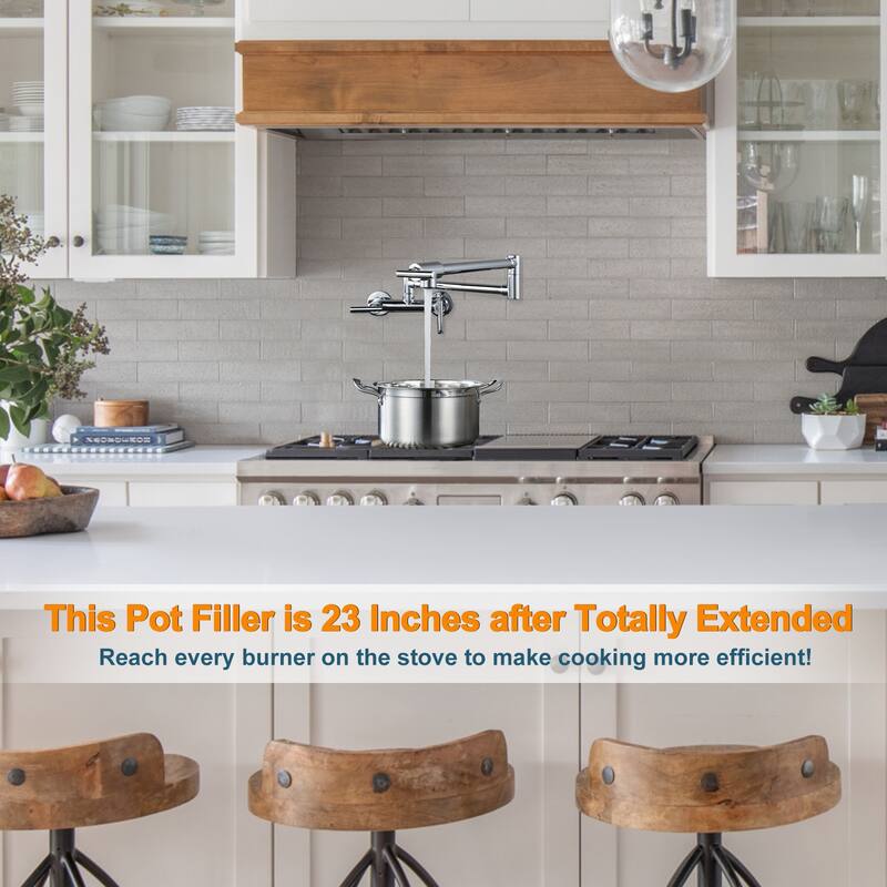 WOWOW Wall Mounted Pot Filler Faucet with Hot Cold Water Control