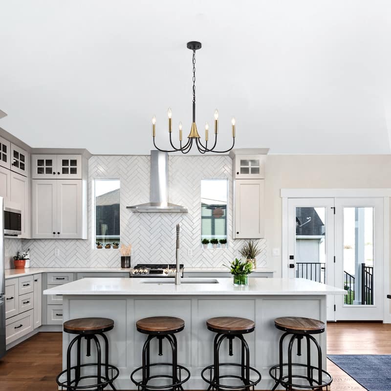 6-Light Modern Farmhouse Chandelier, Candle Style Chandelier, Semi Flush Mount Chandelier for Dining Room Living Room Kitchen