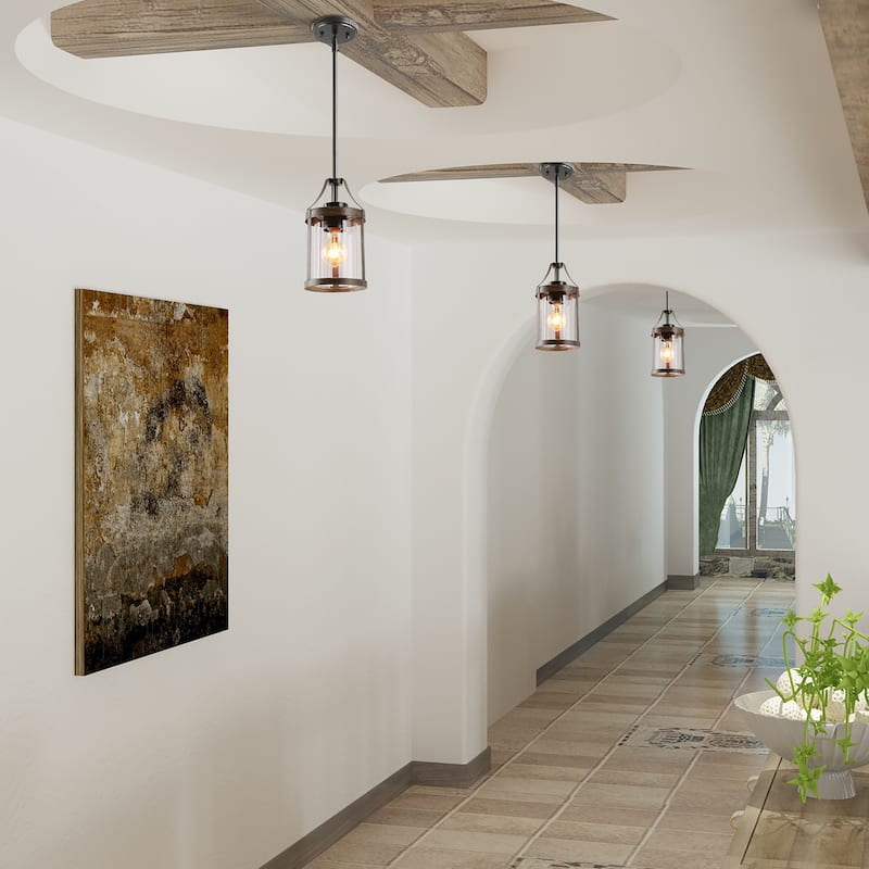 Modern Farmhouse 1-Light Cylinder Pendant Lights Mini Glass Lantern for Kitchen Island
