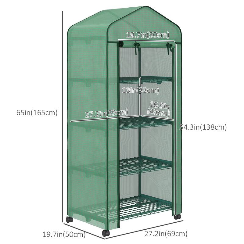 Portable Greenhouse, Outdoor Hot House Plant Flower Greenhouse with 4 Tier Shelves, PE Cover, Green