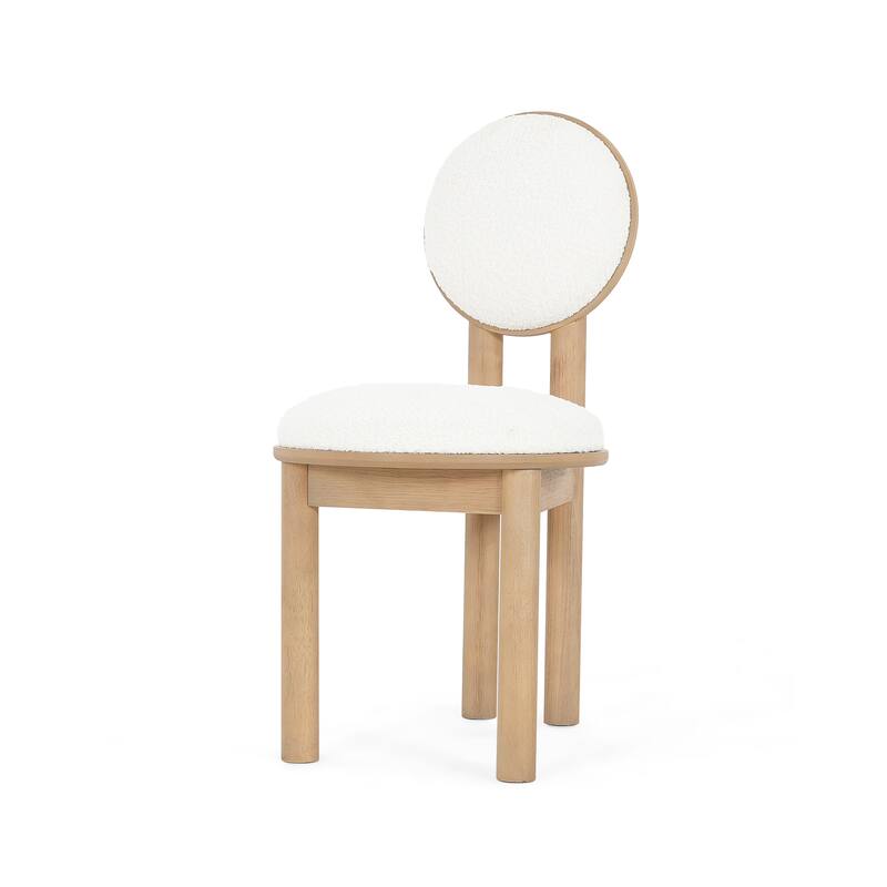 Roomfitters Dining Chairs with Beige Upholstered Round Back and Wood Frame, Modern Accent Kitchen Seating (Set of 2)