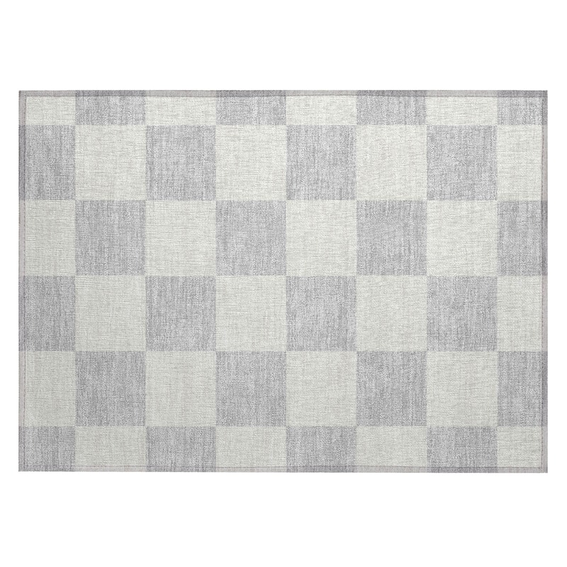 Machine Washable Indoor/ Outdoor Modern Checker Chantille Rug