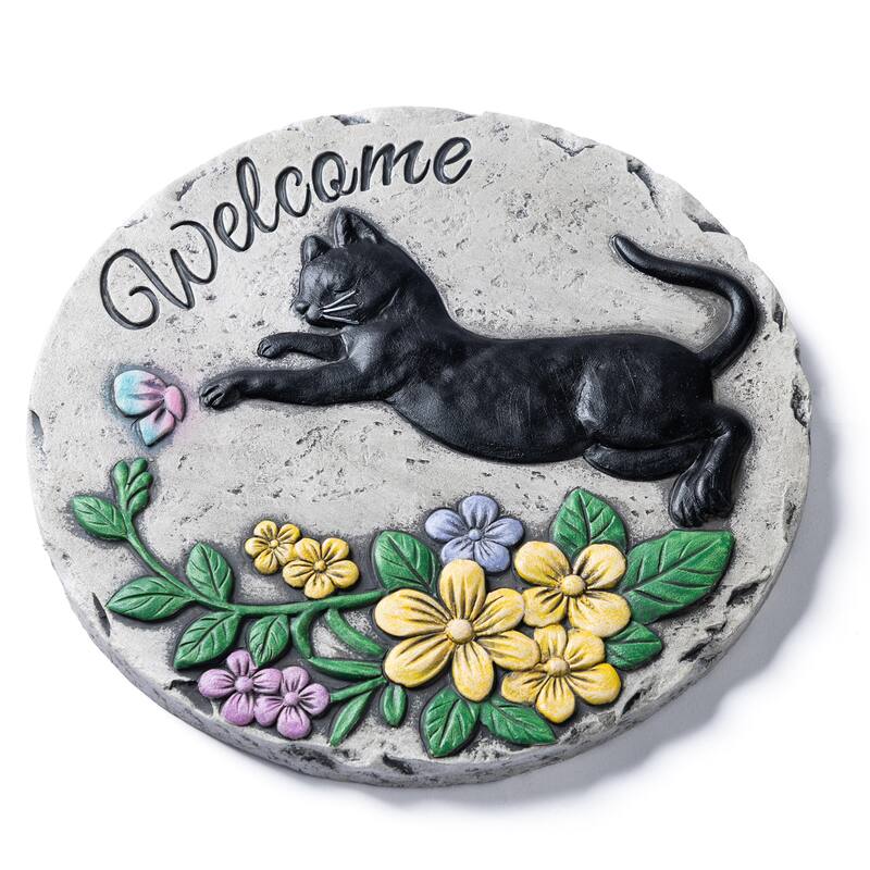 Glitzhome 4-Piece Cement Cat and Dog Textured Stepping Stones Garden Decor - 10 in