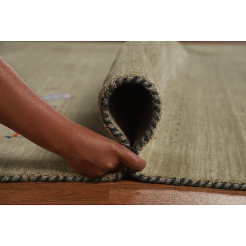 Hand Knotted Oriental 100% Wool Carpet Tribal Animal Pictorial Green Gabbeh Area Rug - 9' 9'' X 8' 1''