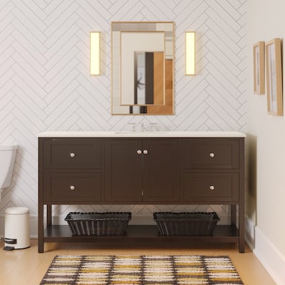 KitchenBathCollection Lakeshore 60" Single Bathroom Vanity with Engineered White Top