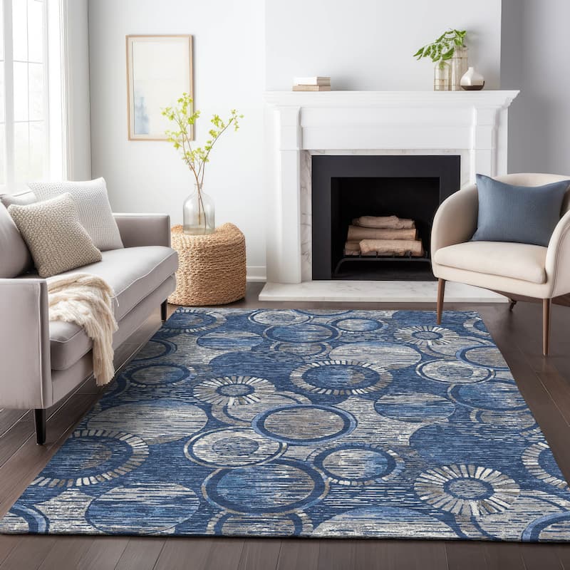 Machine Washable Indoor/Outdoor Contemporary Wheels Chantille Rug