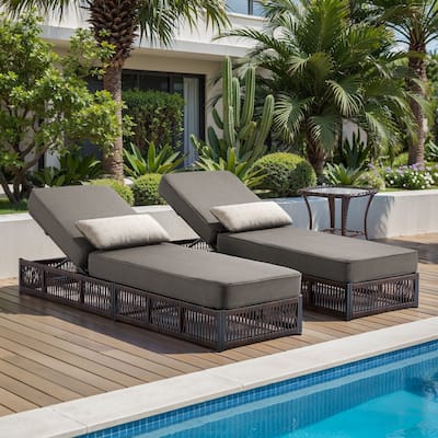 Gymojoy Outdoor Patio Chaise Lounge Chair, Luxury Recliner with 6-Position Backrest & 5-Inch Cushions Set of 2 with Side Table