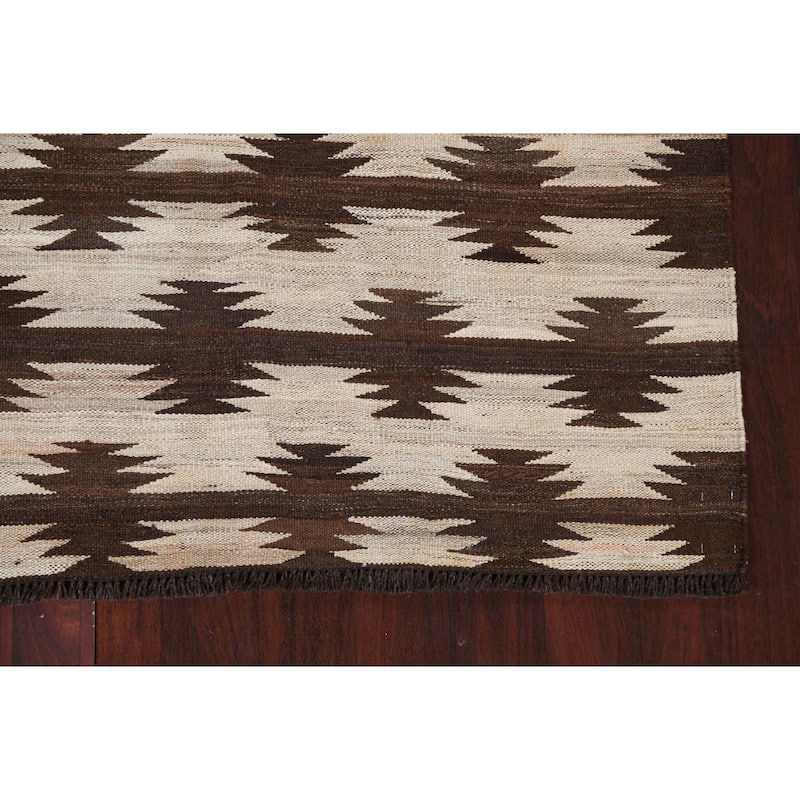 Natural Dye Tribal Kilim Contemporary Area Rug Flat-weave Wool Carpet - 4'9" x 6'7"