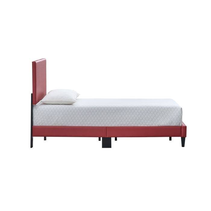 Red Faux Leather Full Bed Frame with Adjustable Headboard, No Box Spring Needed
