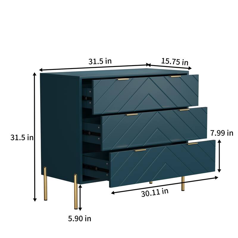 Clihome 3-Drawer Storage Chest Dresser for Bedroom