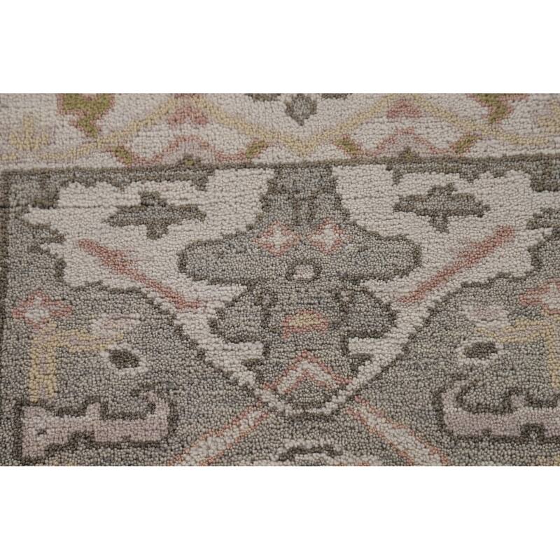 Floral Grey Oushak Oriental Runner Rug Handmade Wool Carpet - 2'7"x 9'11"