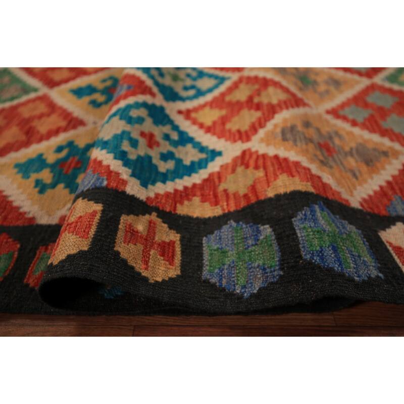 All-Over Trellis Kilim Area Rug Hand-Woven Wool Carpet - 8'9" x 11'4"