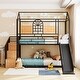 preview thumbnail 1 of 11, House-shaped Metal Bunk Bed with House Roof Frame, Twin Over Twin Bed, Storage Stair and Slide for Teens Children Playhouse Bed Black - Twin