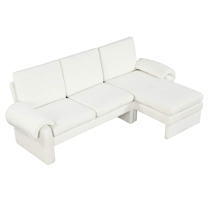 94.1" Convertible Futon Sofa Bed, Adjustable Backrest, Reversible Chaise, Detachable Pillows, Beige Chenille Upholstery