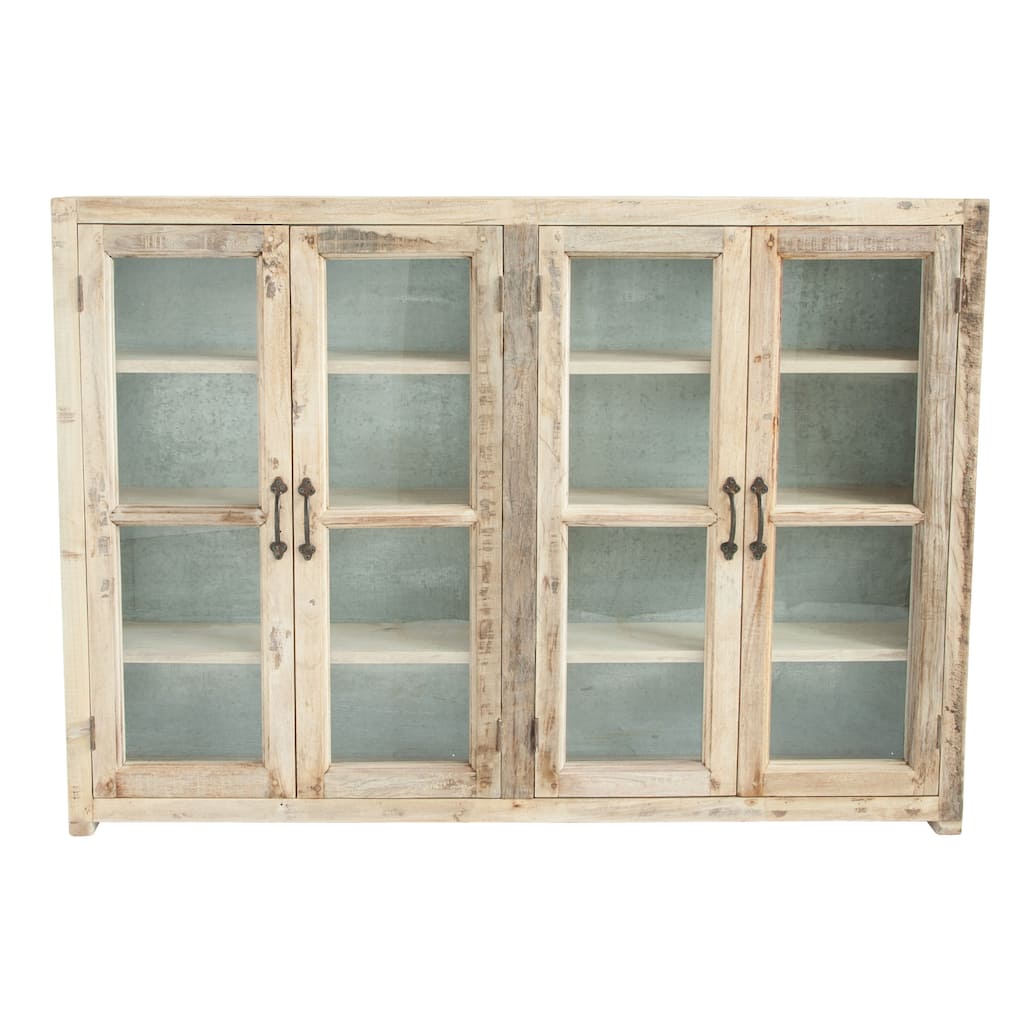 Reclaimed Wood Cabinet with 4 Glass Doors, 4 Shelves & Zinc Metal Backing (Each one will vary)
