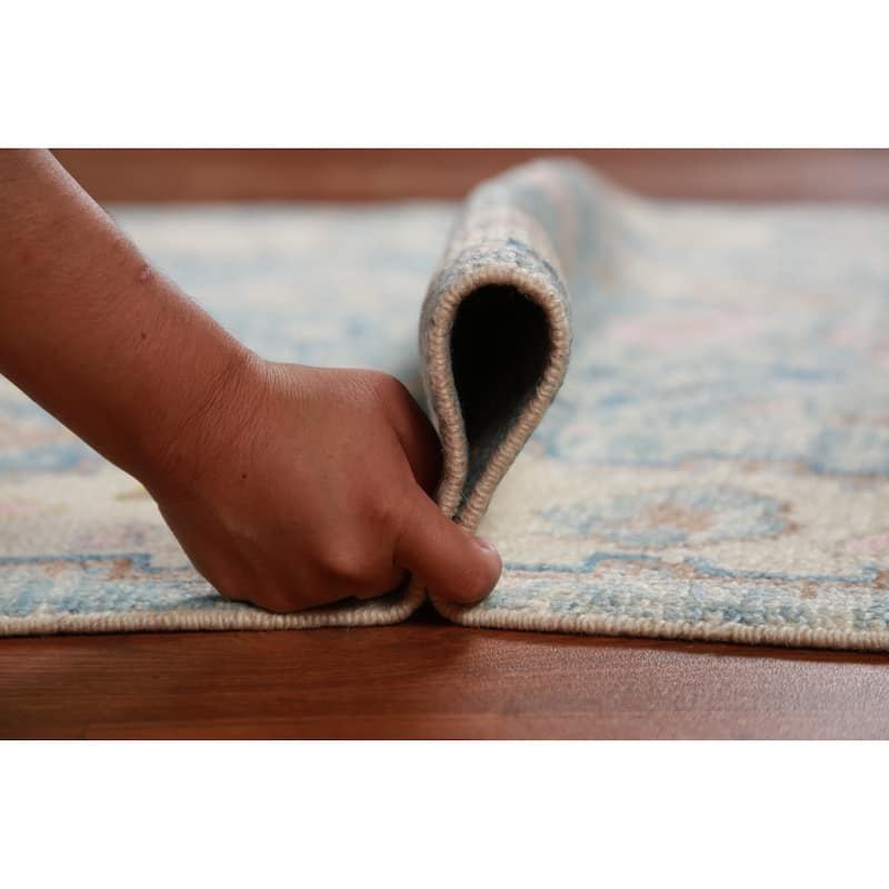 Hand Knotted Oriental 100% Wool Carpet Transitional Geometric Navy Blue & Blues Oushak Runner Rug - 14' 1'' X 3' 2''